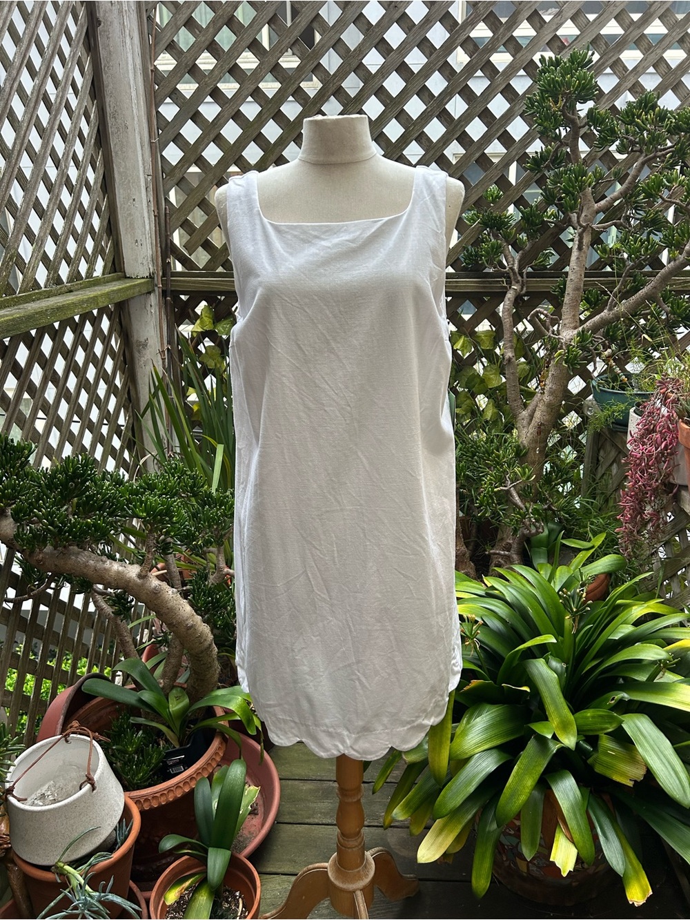 Kate Spade, White Sleeveless Scalloped Hem Shift Dress. Size Medium. Lined NWT